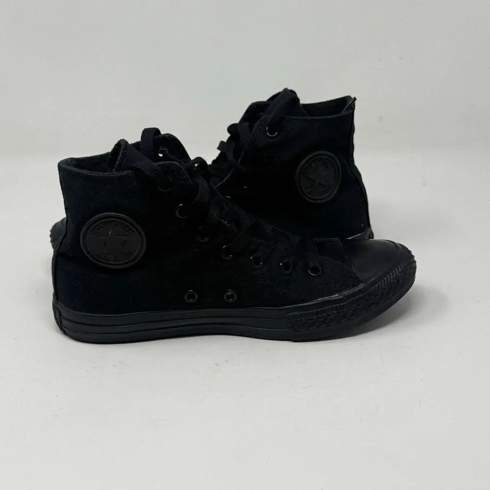 Converse All Star High Shoes Youth Girls Boys Size 3 Triple Black Canvas Sneaker